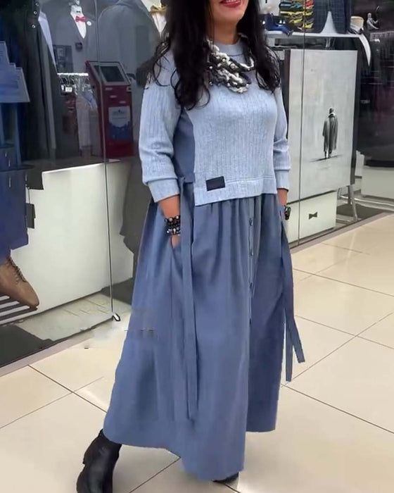 Kjole Casual Farveblok Rund Halsudskæring