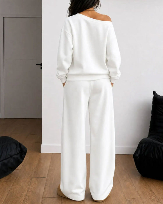 Sæt En Skulder Casual Sweatshirt Lange Bukser