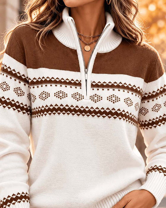 Sweater Halv Lynlås Stående Krave Løs