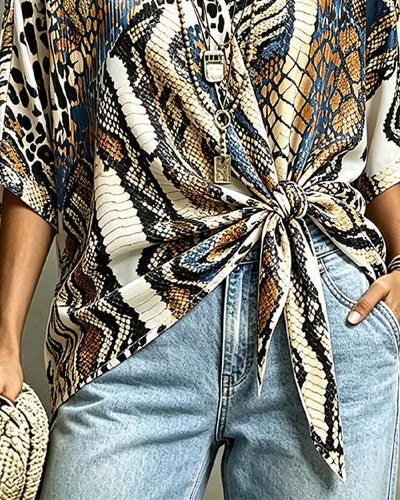 Top Dyremønster Patchwork V-Hals Bandage