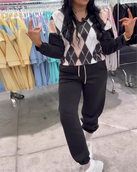 Todelt Sæt Med Rombemønstret Top Og Bukser