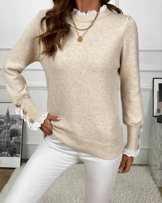Elegant Sweater Med Blondekant