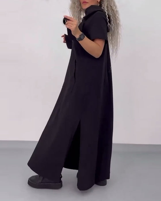 Kjole Ensfarvet Hættetrøje Casual