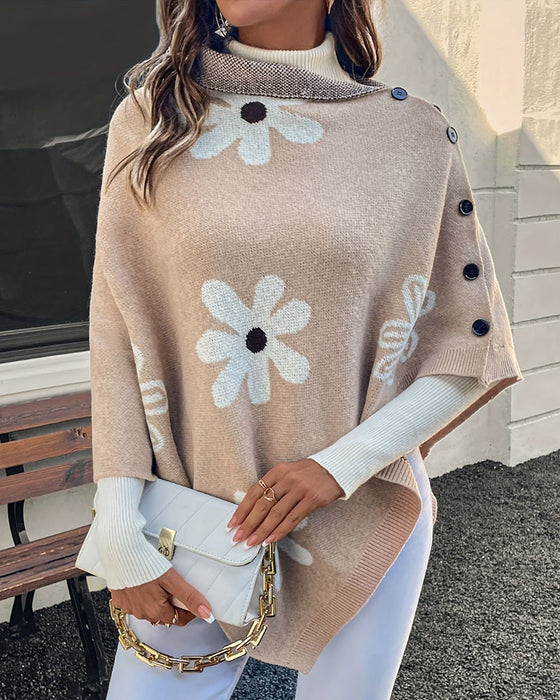 Pullover Tusindfrydmønster Sideknap Sjal Sweater