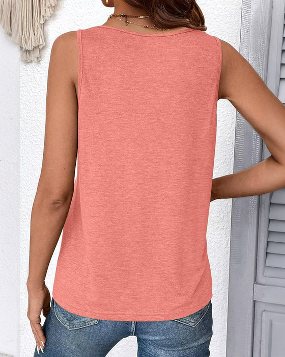 Tanktop Ensfarvet V-Hals Ærmeløs Løs