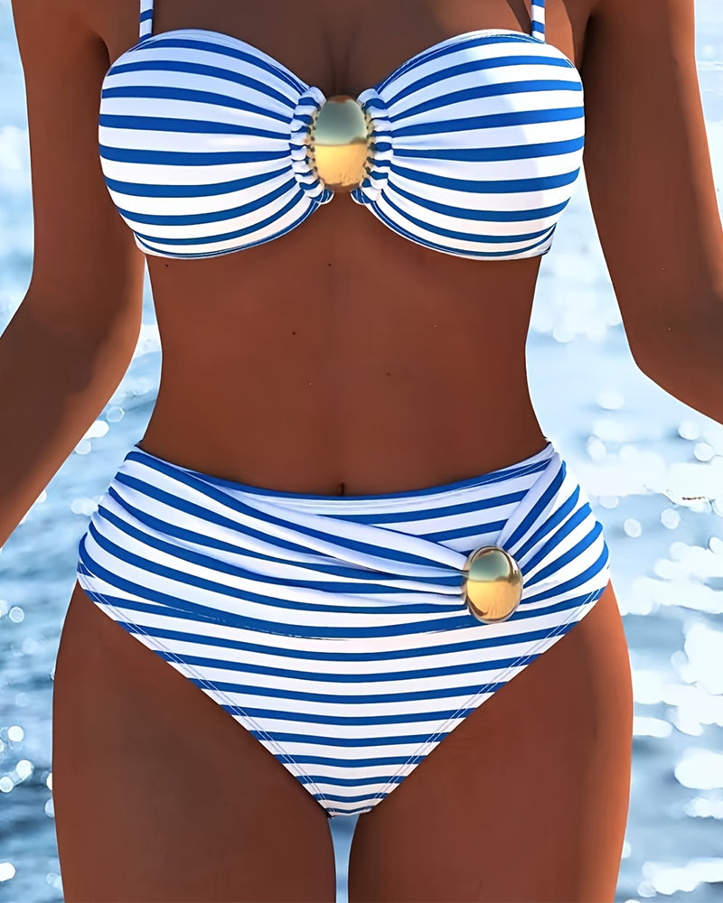 Bikini Spaghettistropper Stribet Plastikknap