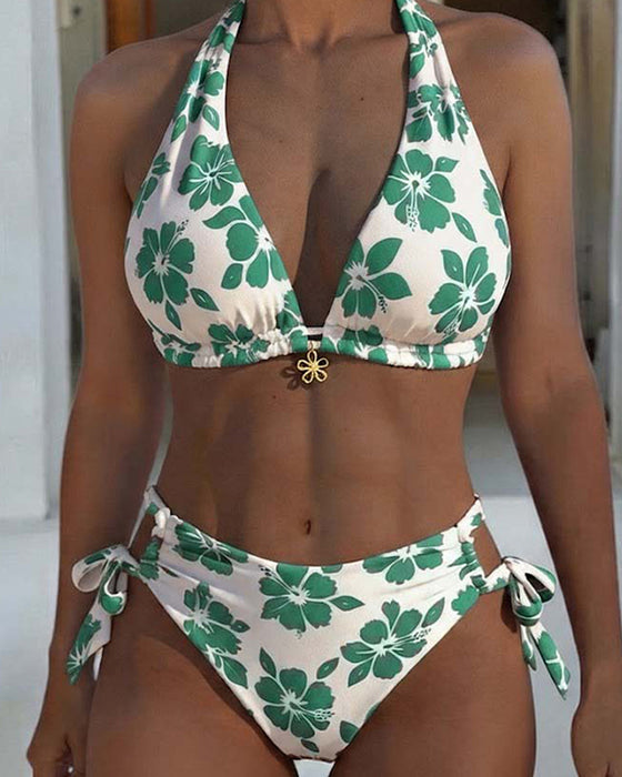 Bikini Hibiscus Tryk Halter