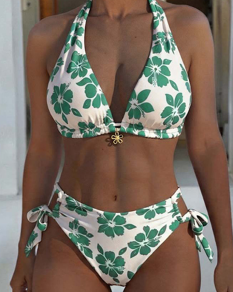 Bikini Hibiscus Tryk Halter
