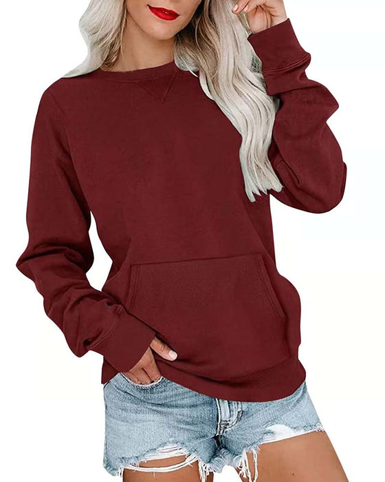 Sweatshirt Ensfarvet Rund Hals Lang Ærme Afslappet