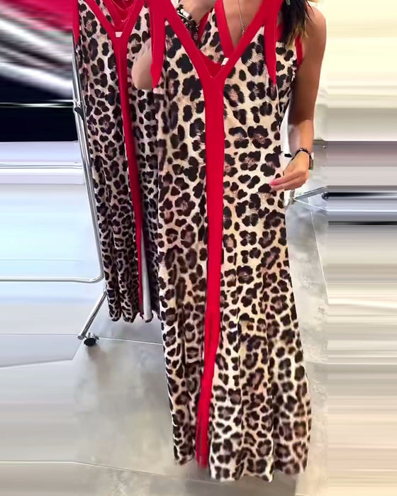 Kjole Ærmeløs Elegant Leopardprint Kontrast