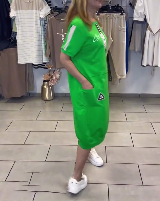 Kjole Korte Ærmer Printet Lige