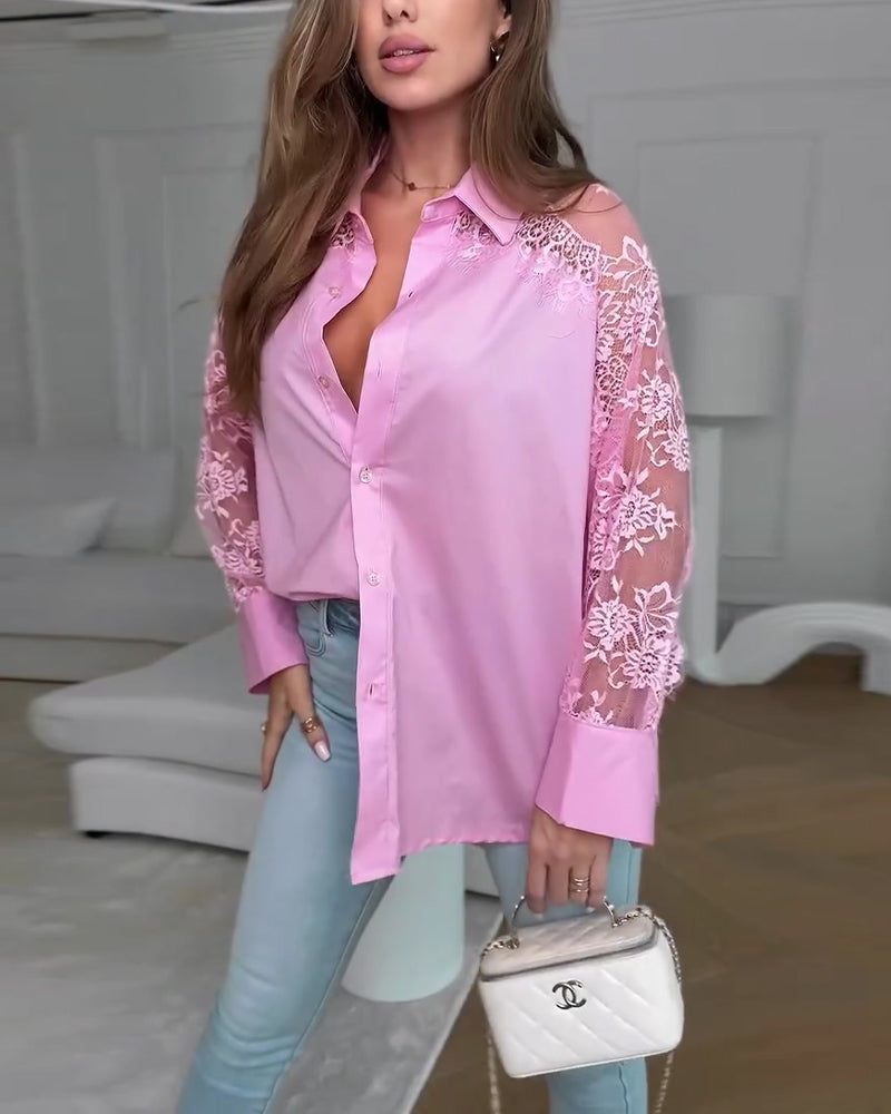 Skjorte Elegant Blonde Patchwork Jakkeslag