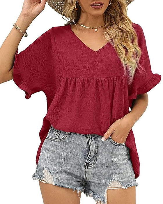 Bluse Afslappet Rynke Loose Fit