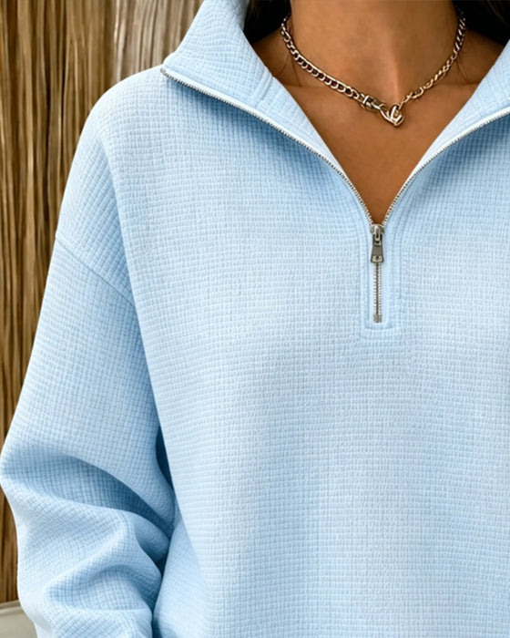 Sweatshirt Halv Lynlås Vaffel Lang Ærme