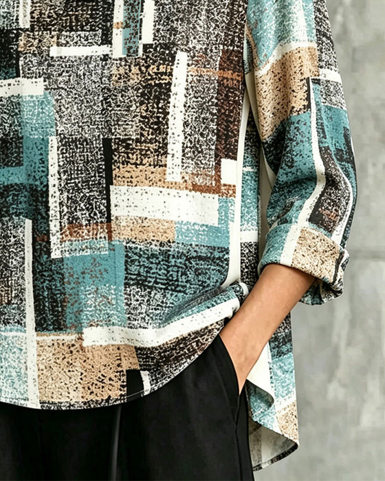 Bluse Geometrisk Tryk Slouchy Hals Albuelang Ærme