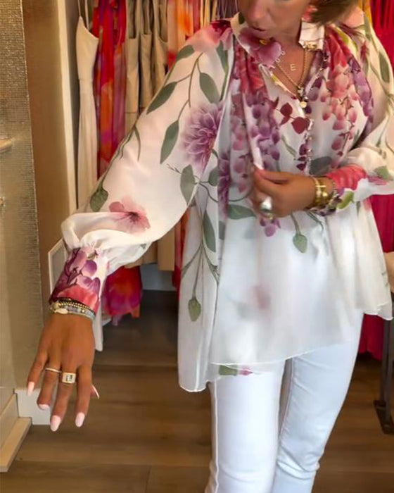 Bluse Lanterneærme Casual Printet