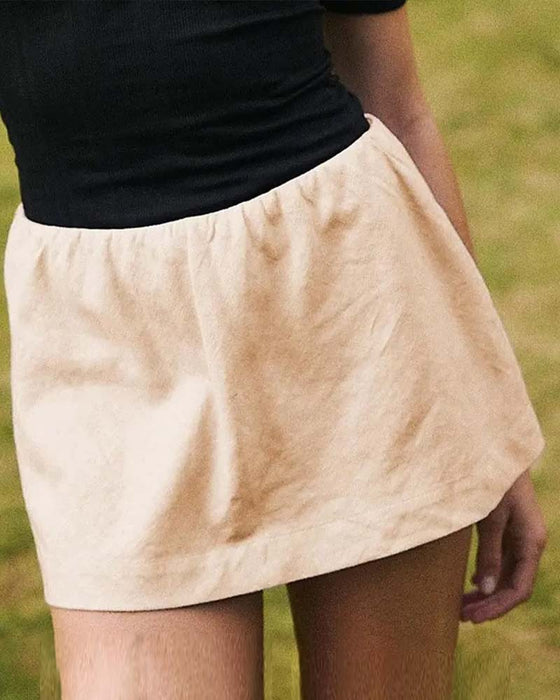 Solid Farvet Toedelt Kjol Med Indbyggte Shorts