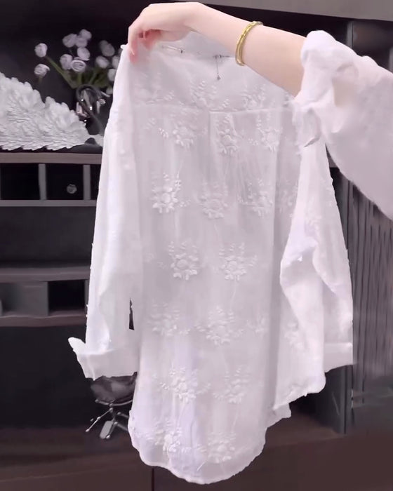 Skjorte Ensfarvet Broderet Drop Skulder