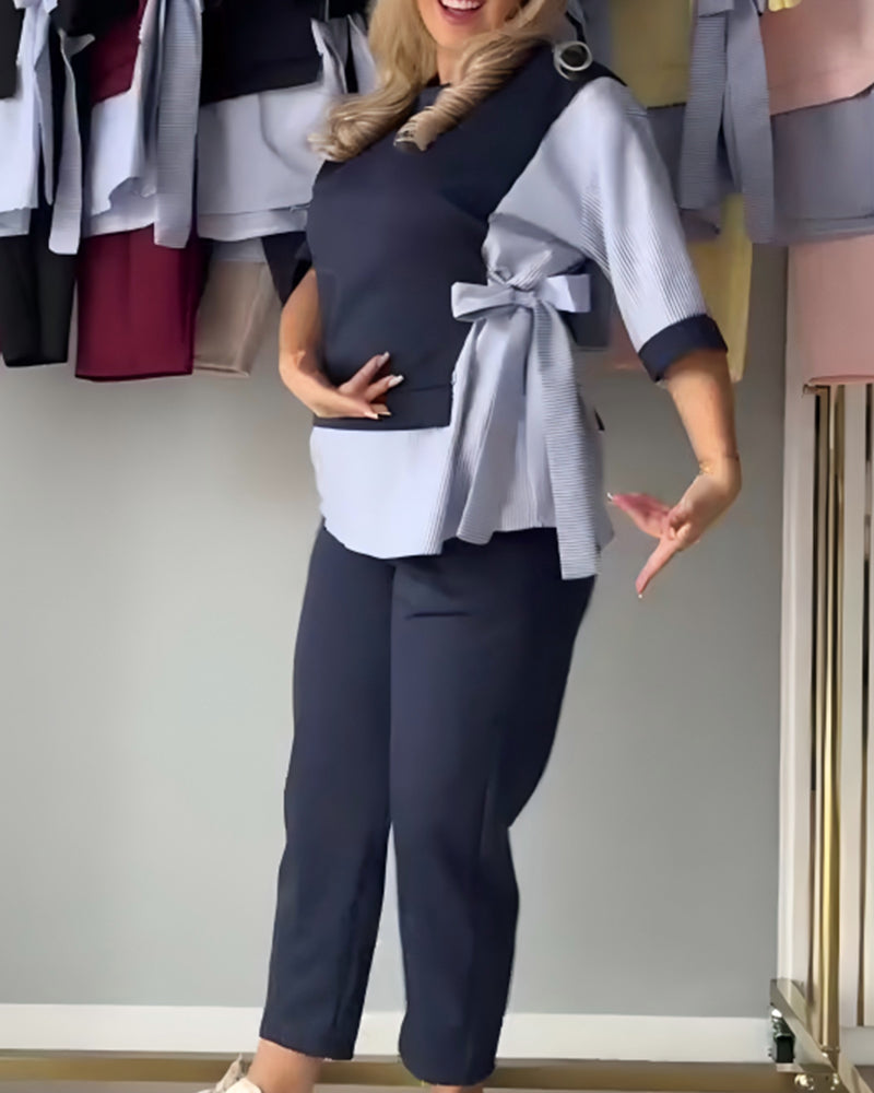 Todelt Sæt Stribet Patchwork Asymmetrisk