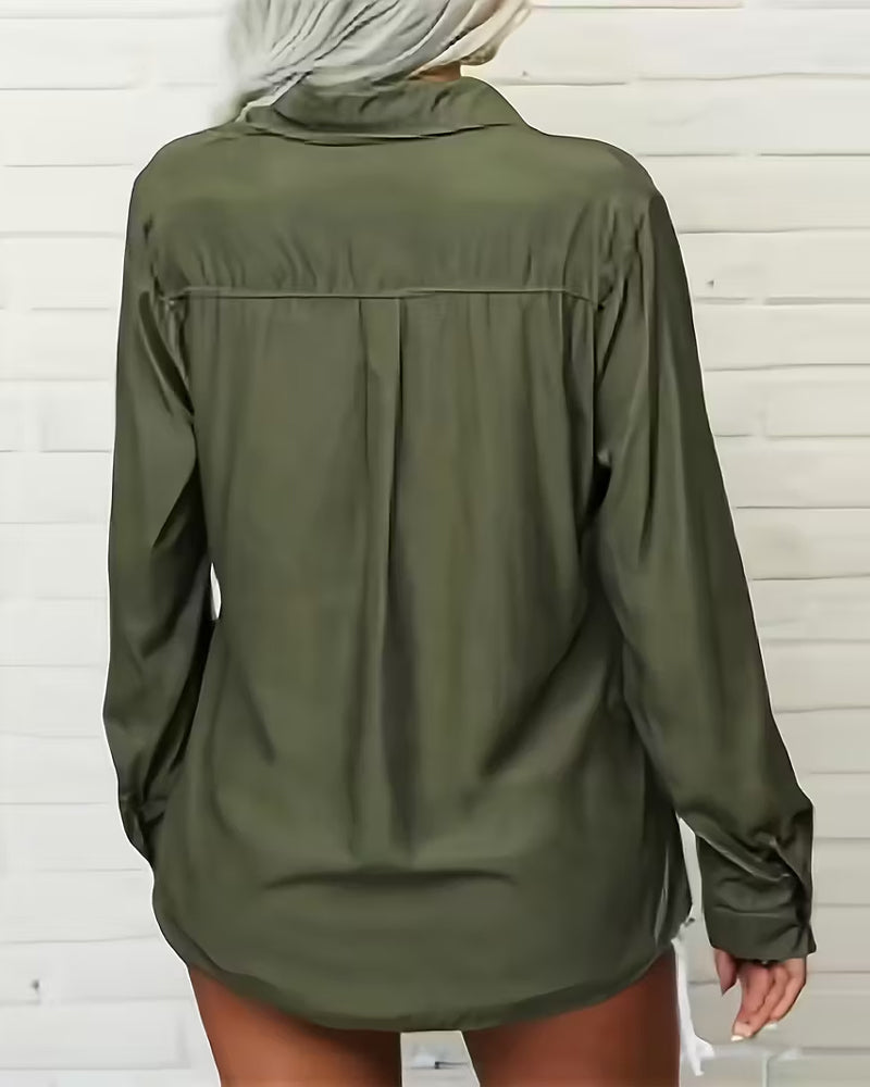 Kvinde Skjorte Med Dobbel Lomme Detalj, Enfarget Design