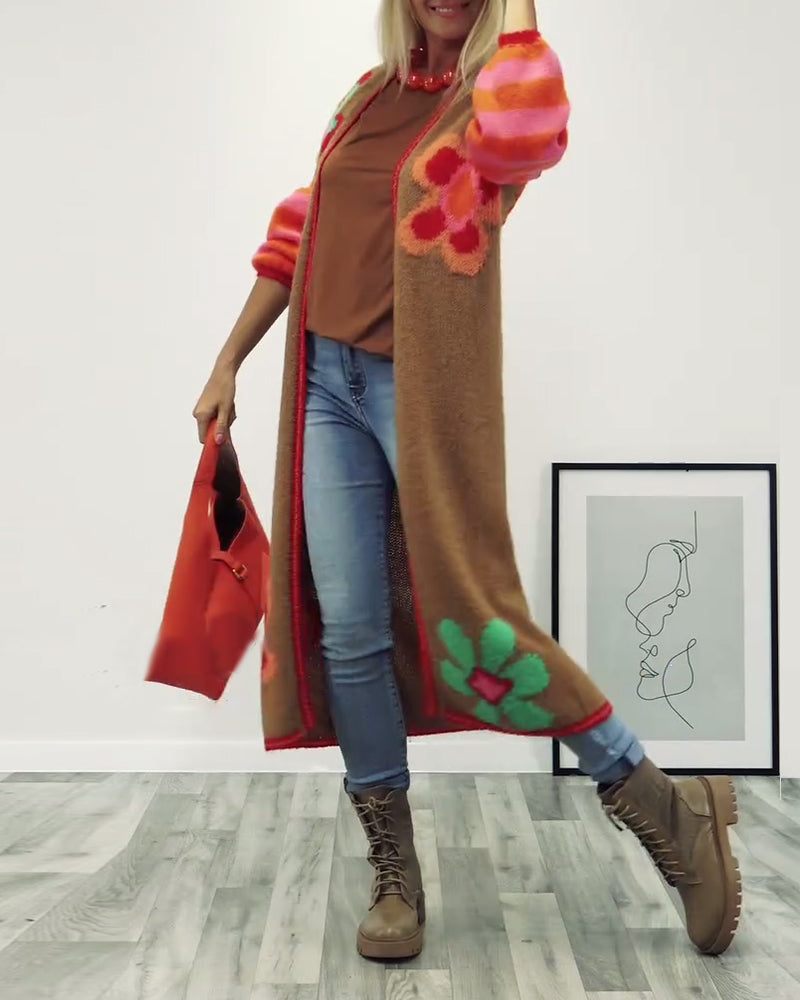 Lang frakke med blomsterprint