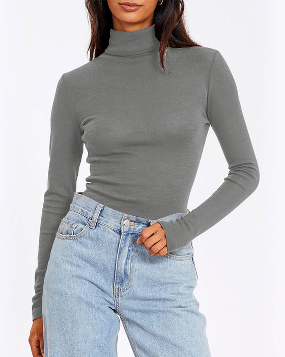 Top Ensfarvet Halv Turtleneck Base