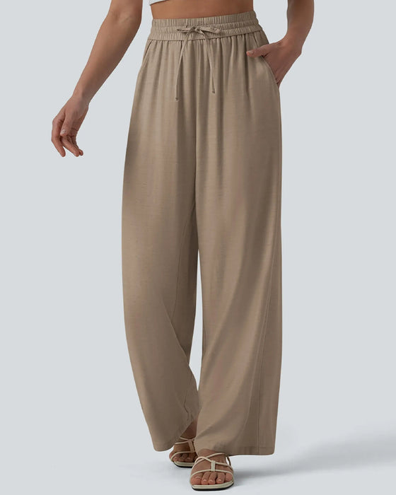 Bukser Elastisk Talje Bred Ben Bind Casual