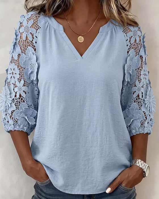 Bluse Blomstret Patchwork Casual