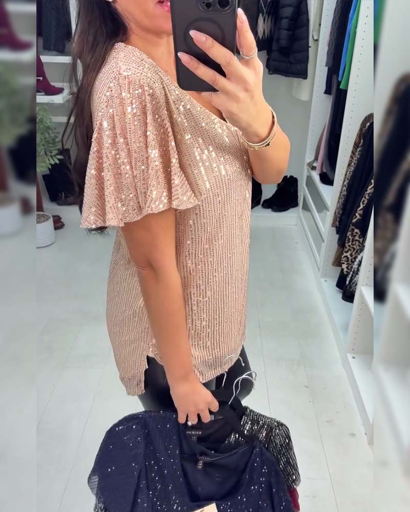 Bluse Med V-Hals Og Korte Ærmer