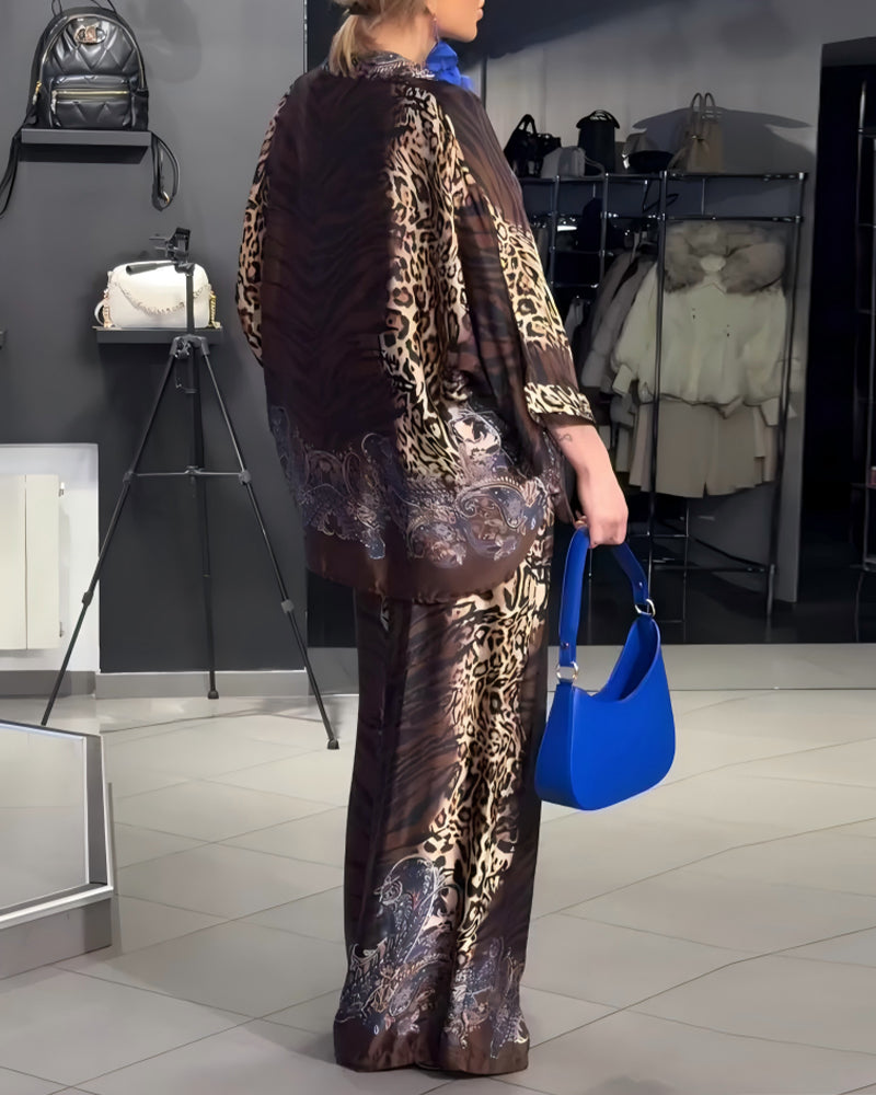 Sæt Stilfuld Leopardtryk Vide Bukser