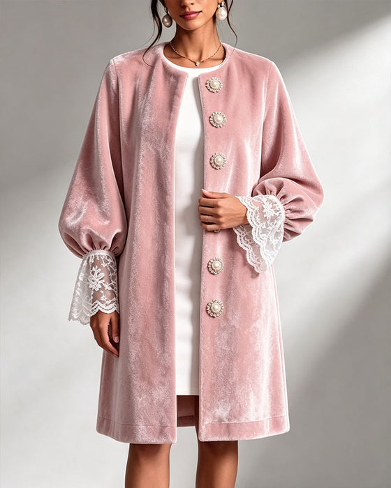 Jakke Patchwork Ærme Knap Trendy