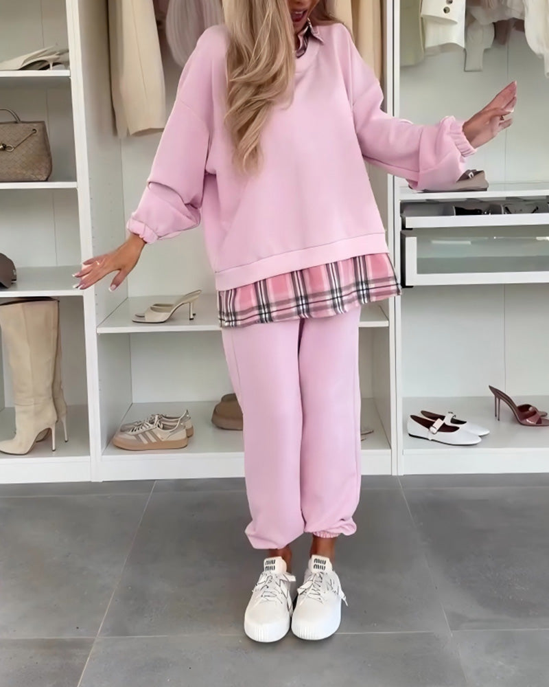 Sæt Ensfarvet Og Ternet Patchwork Sport