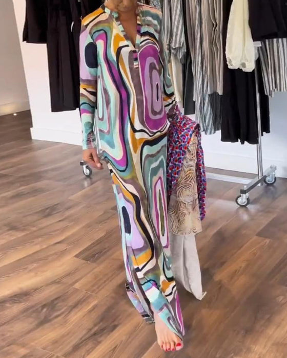 Lang kjole med psykedelisk print