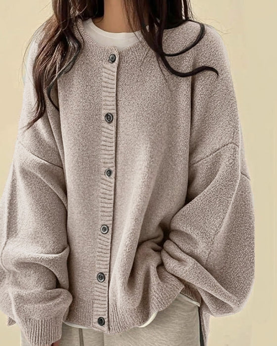 Cardigan Rund Hals Knappet Sweater