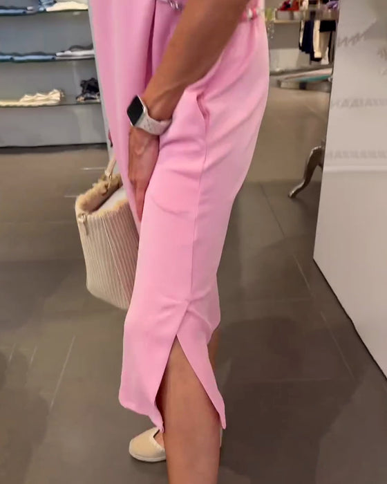 Kjole Lotusbladærmer V-Hals Afslappet Slids