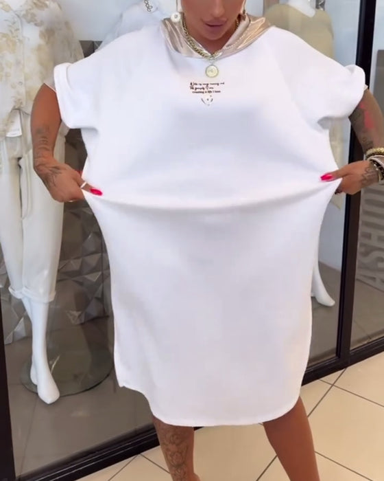 Kjole Hætte Ensfarvet Løs Slids