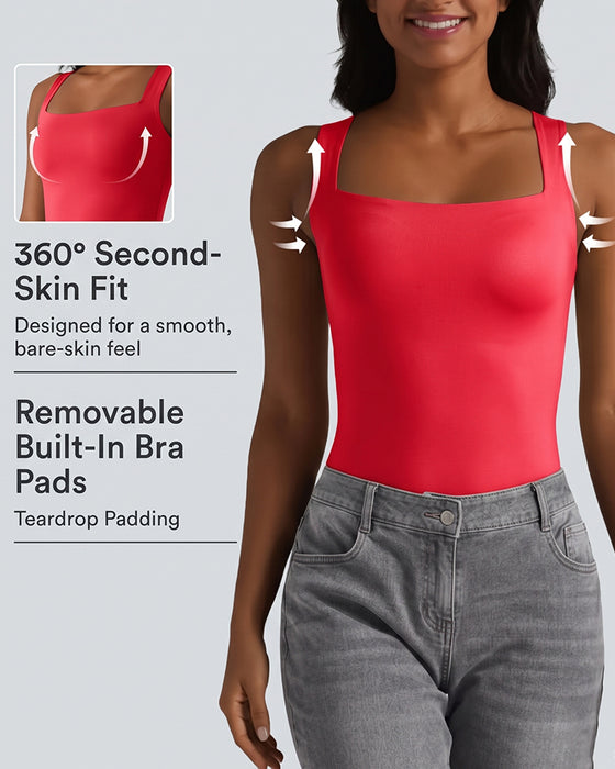 Tank Top Ensfarvet Firkantet Hals Indbygget Bh