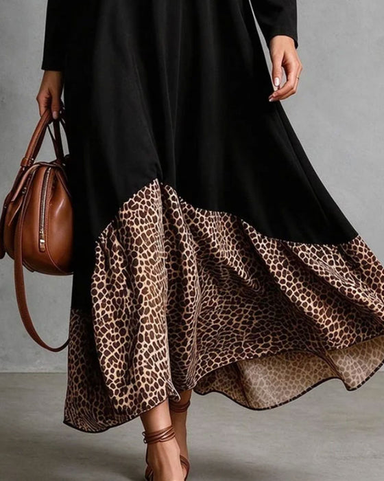 Kjole Rund Hals Knap Leopard Tryk