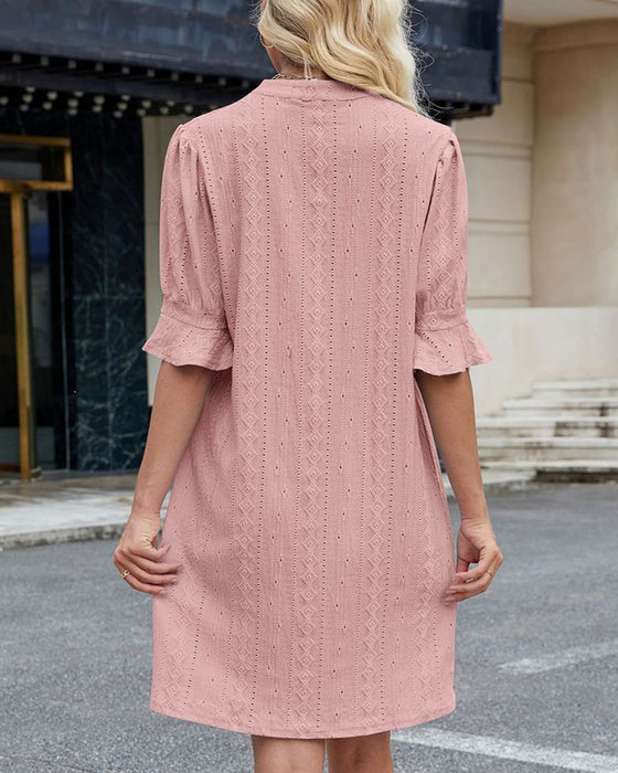 Kjole Ensfarvet V-hals