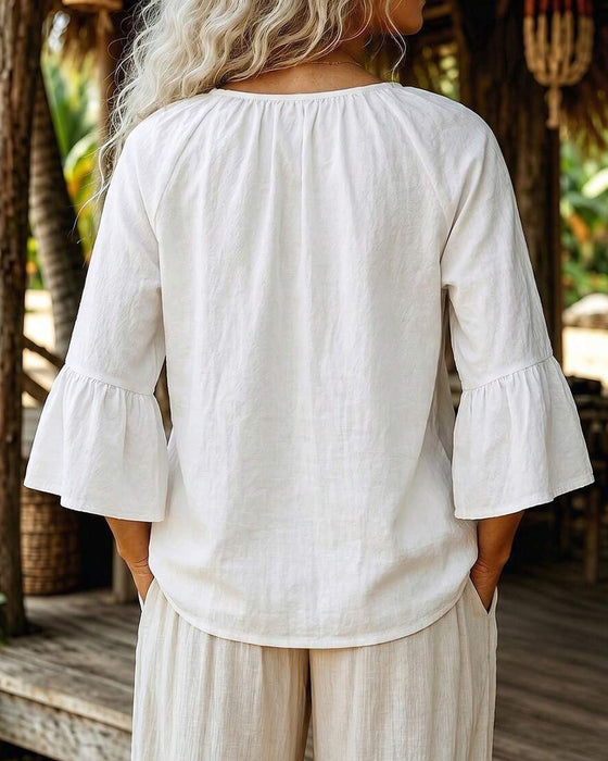 Bluse Afslappet V-Hals Blonder