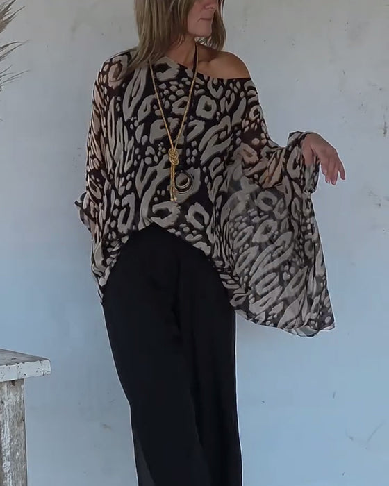 Langærmet Bluse Med Uregelmæssigt Flagermustryk