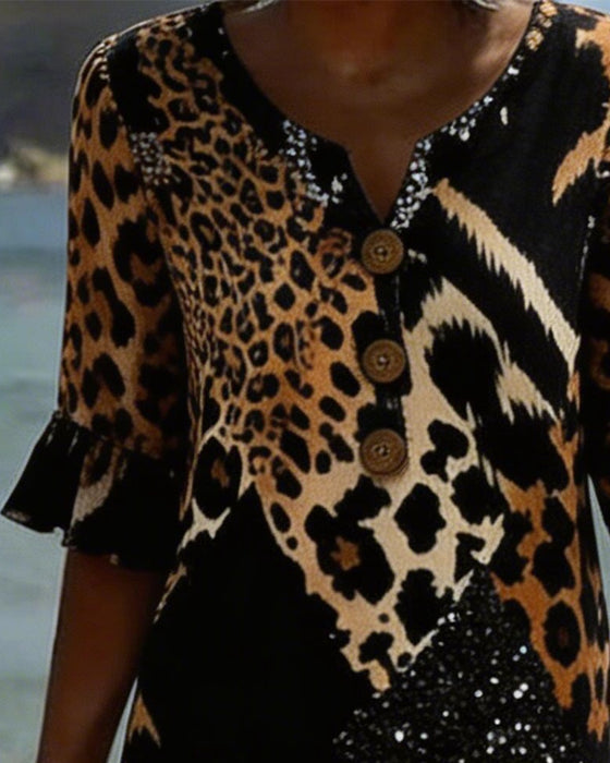 Kjole Med Leopardprint Og V-Hals