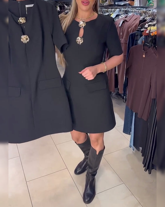 Kjole Metalspænde Tætsiddende Kortærmet