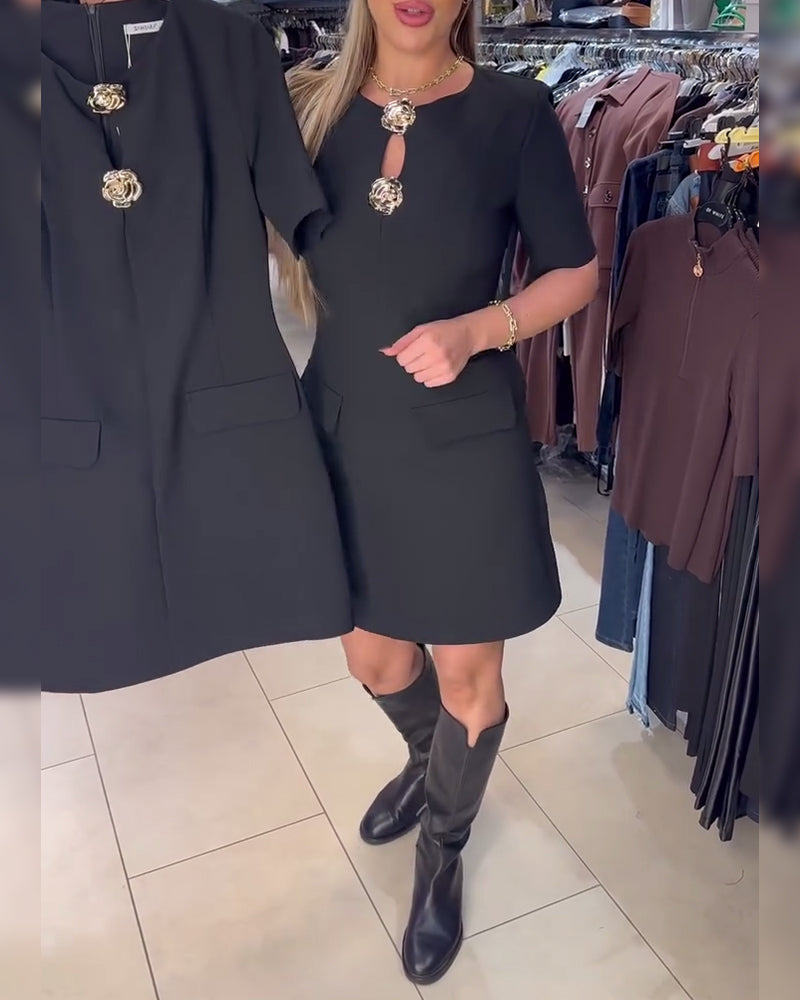 Kjole Metalspænde Tætsiddende Kortærmet