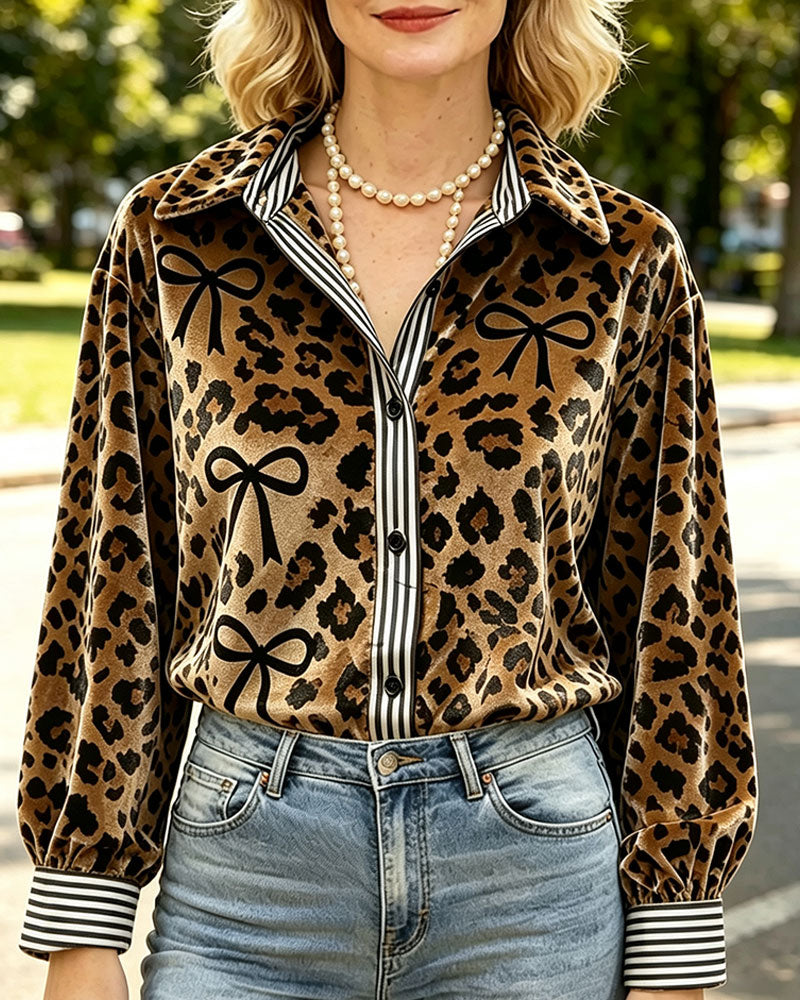 Bluse Leopard Tryk Sløjfe