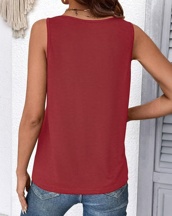 Tanktop Ensfarvet V-Hals Ærmeløs Løs