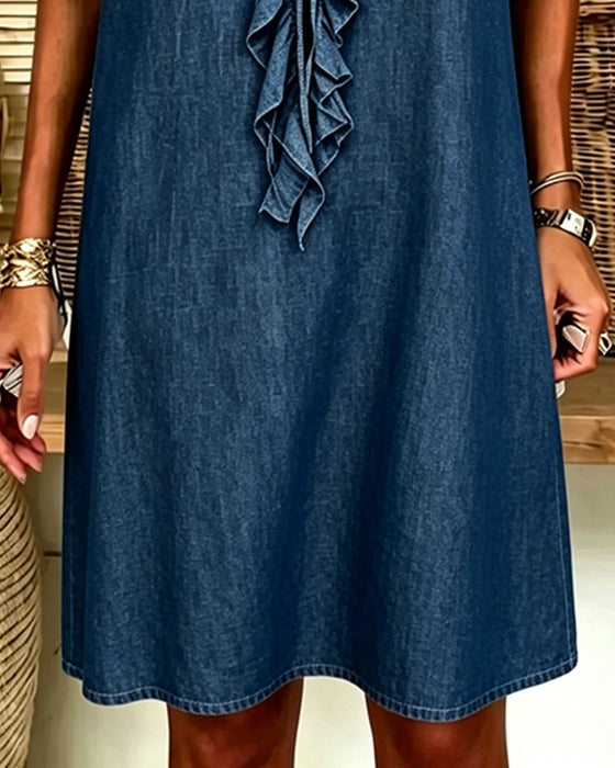 Kjole V-Hals Denim Ruffle