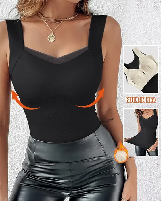 Tank Top Firkantet Hals Ensfarvet Indbygget BH