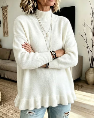Pullover Mock Hals Ruffle