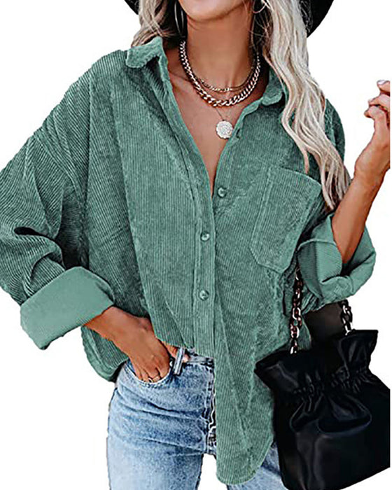 Ensfarvet Manchesterbluse Med Lomme
